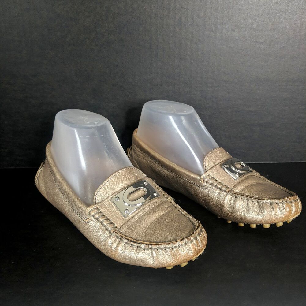Coach Gold Napoleon Driving Moccasin Flat Loafer Women Size 6 Leather Driver